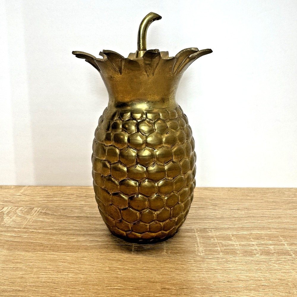 Vintage Solid Brass Pineapple Lidded Trinket Jar Hollywood Regency Decor